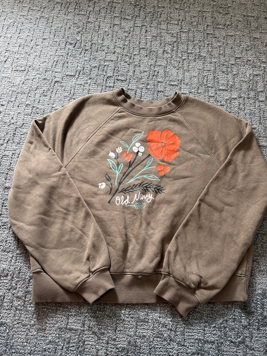 Old Navy Tops - Old Navy Brown Sweatshirt with Orange Floral Graphic